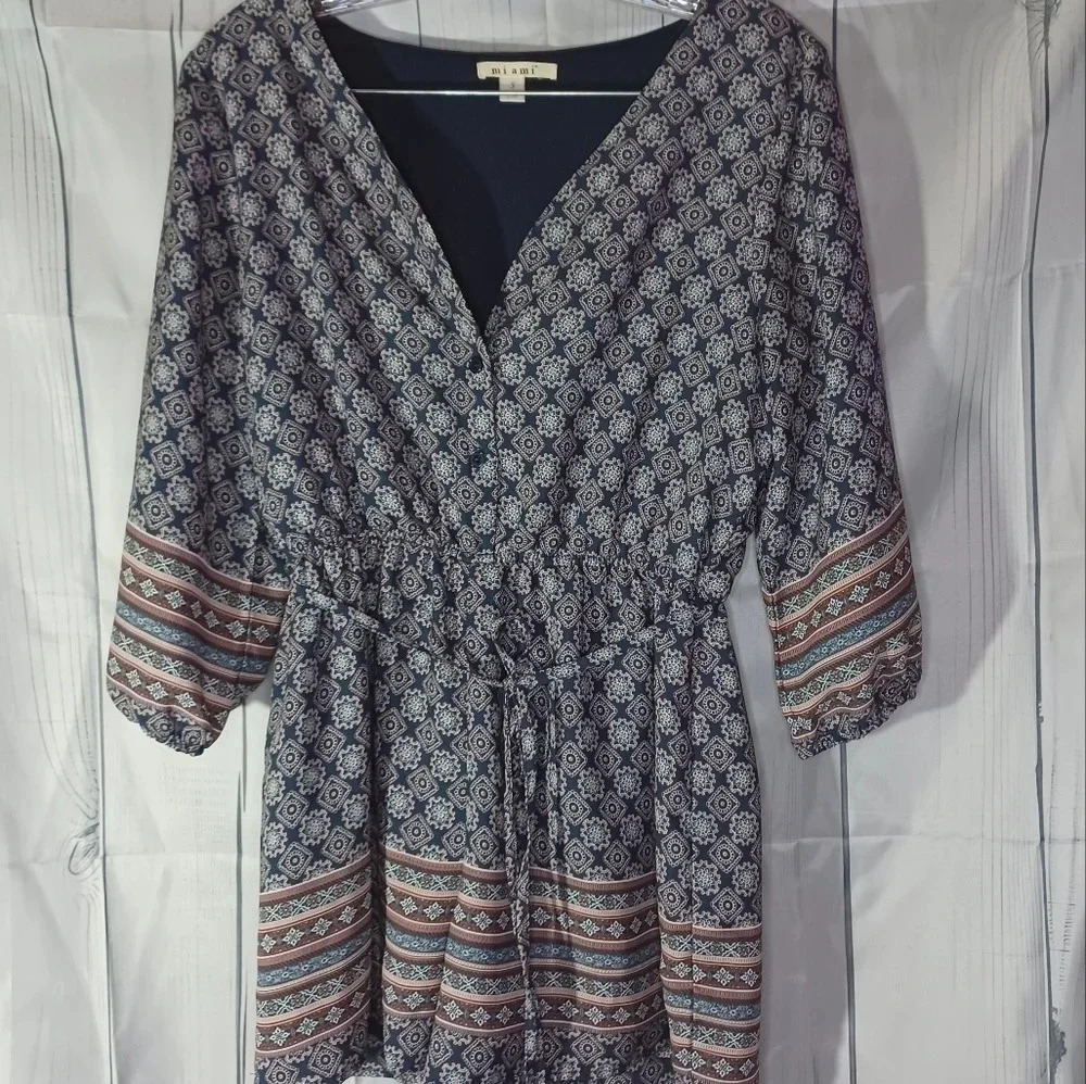 Miami paisley 3/4 sleeve v-neck boho chic geometric print cottagecore romper